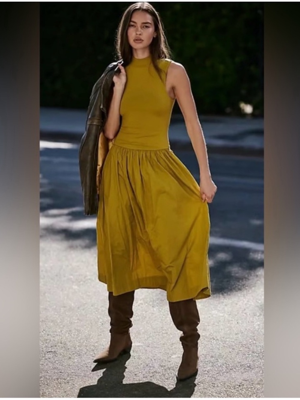 FREE PEOPLE Free-Est Pepita Midi Dress Avocado Oil Drop Waist XS